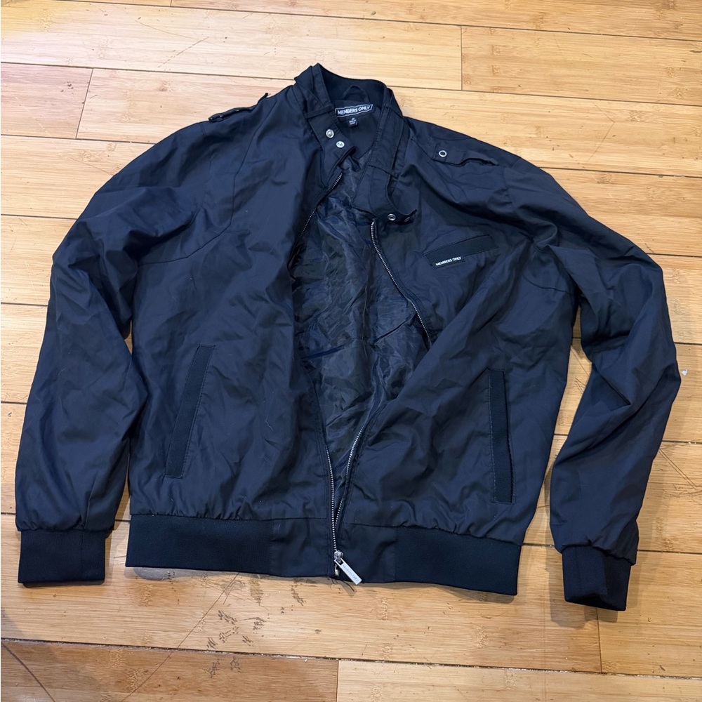 Members Only Navy Bomber Jacket with Ribbed Trim - Picture 4 of 6